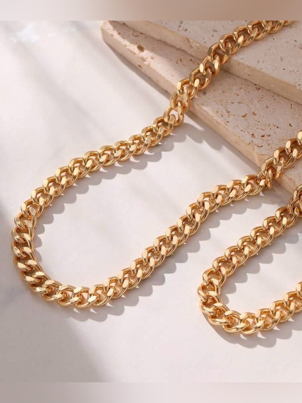 Gold Cuban Link Necklace and Bracelet Set M823 - Picture 2 of 4